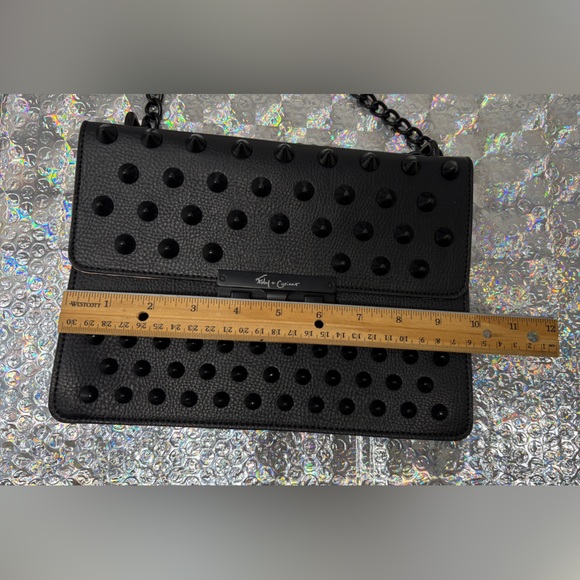 Foley + Corinna Black Spiked Studded Shoulder Bag Spikes Punk Goth - Picture 10 of 17